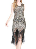 Women‘s Halloween Dress Retro 1920s Fringe Dress Midi Dress Party Outdoor Sequins Tassel Fringe Plain V Neck Sleeveless Regular Fit Summer Spring 2023 claret Black S M L XL