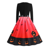 Women‘s Halloween Dress Retro 1950s Vintage Dress Midi Dress Holiday With Belt Bow Graphic Crew Neck Long Sleeve Regular Fit Spring Fall 2023 Pink Red S M L XL