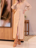 Women's Shirt Dress Casual Dress Plain Dress Long Dress Maxi Dress Button Split Street Daily Holiday Fashion Streetwear Shirt Collar Long Sleeve 2023 Loose Fit Blue Orange Dark Blue Color S L XL XXL