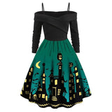 Women‘s Halloween Dress Retro 1950s Vintage Dress Midi Dress Party Ruched Ruffle Pumpkin Spaghetti Strap Long Sleeve Regular Fit Fall Winter 2023 Black Red S M L XL