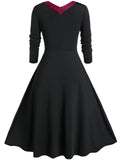 Women‘s Halloween Dress A Line Dress Midi Dress Red Purple Green Long Sleeve Color Block Lace Fall Winter Autumn V Neck Vintage Winter Dress Fall Dress 2023 L XL XXL 4XL 5XL