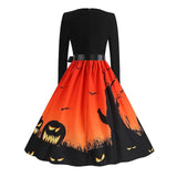 Women‘s Halloween Dress Retro 1950s Vintage Dress Midi Dress Holiday With Belt Bow Graphic Crew Neck Long Sleeve Regular Fit Spring Fall 2023 Pink Red S M L XL