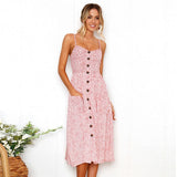 Zjkrl Boho Sexy Floral Dress Summer Vintage Casual Sundress Female Beach Dress Midi Button Backless Polka Dot Striped Women Dress