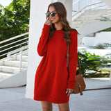 Zjkrl - Autumn Winter O Neck Long Sleeve Women's Sweatshirt Dress New Fashion Solid Loose Pocket Ladies Mini Dress Vestidos