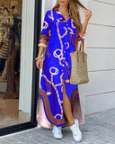 Women fashionable Shirt-style Button Dress Ladies Casual Long Street Dress Large Size Loose Home Commuter Print Dress