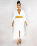 Women fashionable Shirt-style Button Dress Ladies Casual Long Street Dress Large Size Loose Home Commuter Print Dress