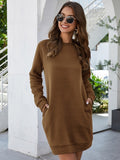 Zjkrl - Autumn Winter O Neck Long Sleeve Women's Sweatshirt Dress New Fashion Solid Loose Pocket Ladies Mini Dress Vestidos