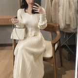 Zjkrl - Knitted Dress Women Casual Long Sleeve Vintage Elegant Office Sweater Dress Female 2023 Spring One-piece Dress Korean Outerwear