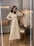 Zjkrl - Knitted Dress Women Casual Long Sleeve Vintage Elegant Office Sweater Dress Female 2023 Spring One-piece Dress Korean Outerwear