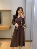 Zjkrl - Knitted Dress Women Casual Long Sleeve Vintage Elegant Office Sweater Dress Female 2023 Spring One-piece Dress Korean Outerwear