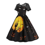 Women‘s Halloween Dress Retro 1950s Vintage Dress Midi Dress Holiday Lace Patchwork Graphic V Neck Short Sleeve Regular Fit Spring Fall 2023 Black Blue S M L XL