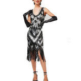 Women's Retro 1920s Fringe Dress Midi Dress Party Holiday Sequins Tassel Fringe Geometric V Neck Sleeveless Regular Fit Spring Fall 2023 Silver Black XS S M L