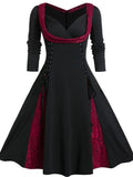 Women‘s Halloween Dress A Line Dress Midi Dress Red Purple Green Long Sleeve Color Block Lace Fall Winter Autumn V Neck Vintage Winter Dress Fall Dress 2023 L XL XXL 4XL 5XL