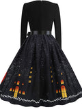 Women‘s Halloween Dress Swing Dress Knee Length Dress Black Blue Purple Yellow Orange Red Long Sleeve Abstract Pumpkin Ghost Bow Print Fall Winter V Neck Stylish Vintage 2023 S M L XL XXL 3XL