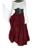 Women‘s Halloween Dress Retro Classic Vintage Dress Long Dress Maxi Dress Outdoor Ruched Patchwork Color Block Crew Neck Long Sleeve Loose Fit Spring Fall 2023 claret Deep Purple S M L XL