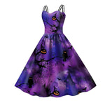 Women‘s Halloween Dress Retro 1950s Vintage Dress Midi Dress Holiday Backless Print Pumpkin Spaghetti Strap Sleeveless Regular Fit Spring Fall 2023 Deep Purple Purple S M L XL