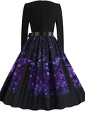 Women‘s Halloween Dress Swing Dress Knee Length Dress Black Blue Purple Yellow Orange Red Long Sleeve Abstract Pumpkin Ghost Bow Print Fall Winter V Neck Stylish Vintage 2023 S M L XL XXL 3XL