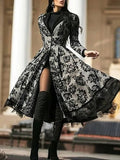 Women‘s Halloween Dress Party Dress Lace Dress Swing Dress Midi Dress Black Long Sleeve Floral Lace Spring Fall Winter Crew Neck Classic Party Winter Dress 2023 S M L XL XXL