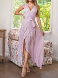 Women's Prom Dress Party Dress Sequin Dress Long Dress Maxi Dress Pink Sleeveless Pure Color Sequins Spring Fall Winter V Neck Fashion Birthday Wedding Guest Vacation 2023 S M L XL