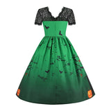 Women‘s Halloween Dress Retro 1950s Vintage Dress Midi Dress Holiday Lace Patchwork Graphic V Neck Short Sleeve Regular Fit Spring Fall 2023 Red Orange S M L XL