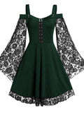 Women‘s Halloween Dress Plus Size Party Dress Solid Color Crew Neck Lace Long Sleeve Fall Winter Elegant Knee Length Dress Party Dress / Skull