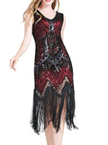 Women‘s Halloween Dress Retro 1920s Fringe Dress Midi Dress Party Outdoor Sequins Tassel Fringe Plain V Neck Sleeveless Regular Fit Summer Spring 2023 claret Black S M L XL