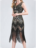 Women‘s Halloween Dress Retro 1920s Fringe Dress Midi Dress Party Outdoor Sequins Tassel Fringe Plain V Neck Sleeveless Regular Fit Summer Spring 2023 claret Black S M L XL
