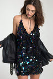 Zjkrl Sexy Sequin V Neck Backless Mini Dress