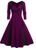 Women‘s Halloween Dress A Line Dress Midi Dress Red Purple Green Long Sleeve Color Block Lace Fall Winter Autumn V Neck Vintage Winter Dress Fall Dress 2023 L XL XXL 4XL 5XL