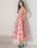 Women's Summer Print Pattern O-Neck Ankle Length Vintage Dresses