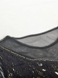 Women‘s Halloween Dress Party Dress Fringe Dress Sequin Dress Midi Dress Green Black Gold Short Sleeve Striped Sequins Spring Fall Crew Neck 1920s Party 2023 Style M L XL XXL 3XL