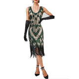 Women's Retro 1920s Fringe Dress Midi Dress Party Holiday Sequins Tassel Fringe Geometric V Neck Sleeveless Regular Fit Spring Fall 2023 Silver Black XS S M L