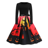 Women‘s Halloween Dress Retro 1950s Vintage Dress Midi Dress Holiday With Belt Bow Graphic Crew Neck Long Sleeve Regular Fit Spring Fall 2023 Pink Red S M L XL