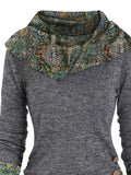 Women's Casual Dress Ethnic Dress Print Dress Floral Paisley Patchwork Button Cowl Neck Mini Dress Vintage Ethnic Outdoor Date Long Sleeve Loose Fit Gray Spring Fall S M L XL XXL