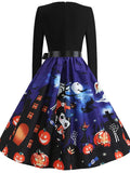 Women‘s Halloween Dress A Line Dress Knee Length Dress White Blue Orange Long Sleeve Print Pumpkin Ghost Patchwork Bow Print Fall Winter V Neck Hot Elegant Vintage Slim 2023 S M L XL XXL