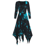 Women‘s Halloween Dress Retro 1950s Vintage Dress Midi Dress Halloween Daily Drawstring Print Tie Dye Crew Neck 3/4 Length Sleeve Regular Fit Spring Fall 2023 Red Blue S M L XL