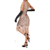 Women's Retro 1920s Fringe Dress Midi Dress Party Holiday Sequins Tassel Fringe Floral V Neck Sleeveless Regular Fit Spring Fall 2023 Black Pink XS S M L