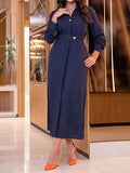 Women's Shirt Dress Casual Dress Plain Dress Long Dress Maxi Dress Button Split Street Daily Holiday Fashion Streetwear Shirt Collar Long Sleeve 2023 Loose Fit Blue Orange Dark Blue Color S L XL XXL
