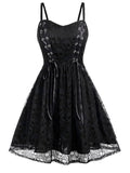 Women‘s Halloween Dress Vintage Retro Vintage Dress Midi Dress Outdoor Lace Drawstring Skull Spaghetti Strap Sleeveless Regular Fit Summer Spring 2023 Black Grey Black and Blue S M L XL
