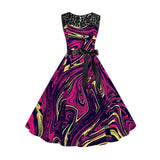 Women's Retro 1950s Vintage Dress Midi Dress Halloween Holiday Lace Patchwork Ombre Crew Neck Sleeveless Regular Fit Spring Fall 2023 Deep Purple Navy Blue S M L XL
