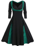 Women‘s Halloween Dress A Line Dress Midi Dress Red Purple Green Long Sleeve Color Block Lace Fall Winter Autumn V Neck Vintage Winter Dress Fall Dress 2023 L XL XXL 4XL 5XL
