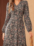 Women's Casual Dress A Line Dress Print Dress Floral Print V Neck Long Dress Maxi Dress Active Fashion Outdoor Street Long Sleeve Regular Fit Black Fall Winter S M L XL XXL
