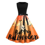 Women's Retro 1950s Vintage Dress Midi Dress Halloween Daily With Belt Bow Skull Crew Neck Sleeveless Regular Fit Spring Fall 2023 Light Yellow Dark Yellow S M L XL
