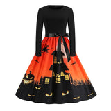 Women‘s Halloween Dress Retro 1950s Vintage Dress Midi Dress Holiday With Belt Bow Graphic Crew Neck Long Sleeve Regular Fit Spring Fall 2023 Pink Red S M L XL