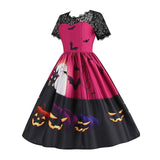 Women‘s Halloween Dress Retro 1950s Vintage Dress Midi Dress Holiday Lace Patchwork Graphic V Neck Short Sleeve Regular Fit Spring Fall 2023 Black Blue S M L XL