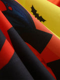 Women‘s Halloween Dress Swing Dress Knee Length Dress Black Blue Purple Yellow Orange Red Long Sleeve Abstract Pumpkin Ghost Bow Print Fall Winter V Neck Stylish Vintage 2023 S M L XL XXL 3XL