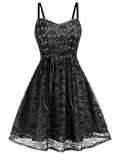 Women‘s Halloween Dress Vintage Retro Vintage Dress Midi Dress Outdoor Lace Drawstring Skull Spaghetti Strap Sleeveless Regular Fit Summer Spring 2023 Black Grey Black and Blue S M L XL