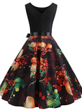 Women‘s Halloween Dress Swing Dress Knee Length Dress White Orange Red Light Blue Sleeveless Skull Pumpkin Print Patchwork Print Spring Summer Crew Neck Vintage 1950s Party Slim 2023 S M L XL XXL