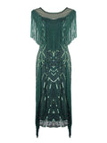 Women‘s Halloween Dress Party Dress Fringe Dress Sequin Dress Midi Dress Green Black Gold Short Sleeve Striped Sequins Spring Fall Crew Neck 1920s Party 2023 Style M L XL XXL 3XL